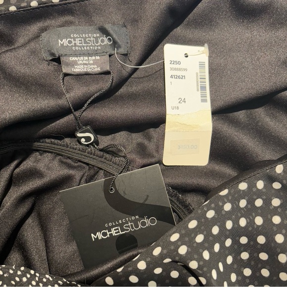 MICHEL STUDIO Sz 24 Additionelle Polka Dots Ruffle Dress Tiered Belted NEW - Picture 7 of 11